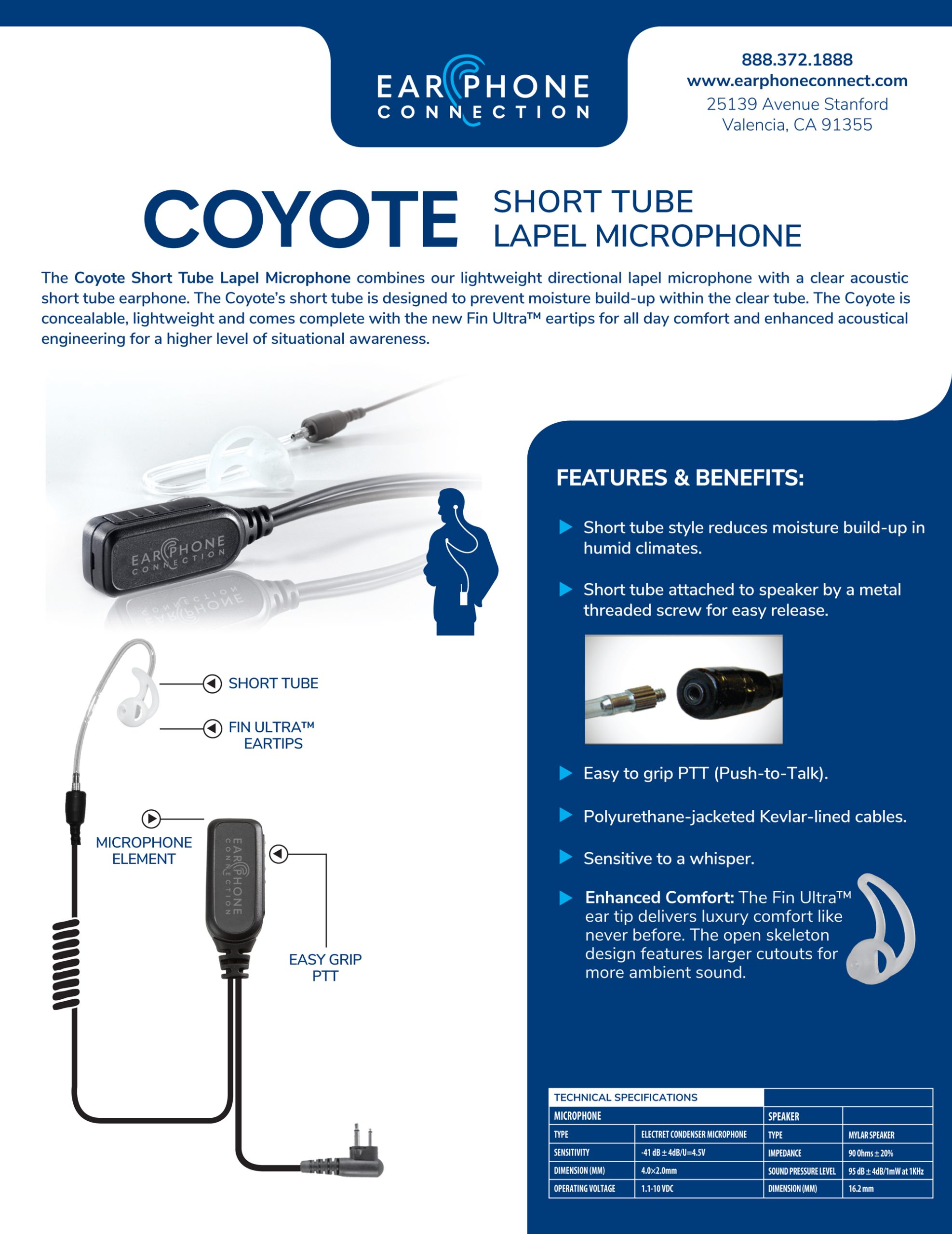 Coyote Short Tube Lapel Microphone