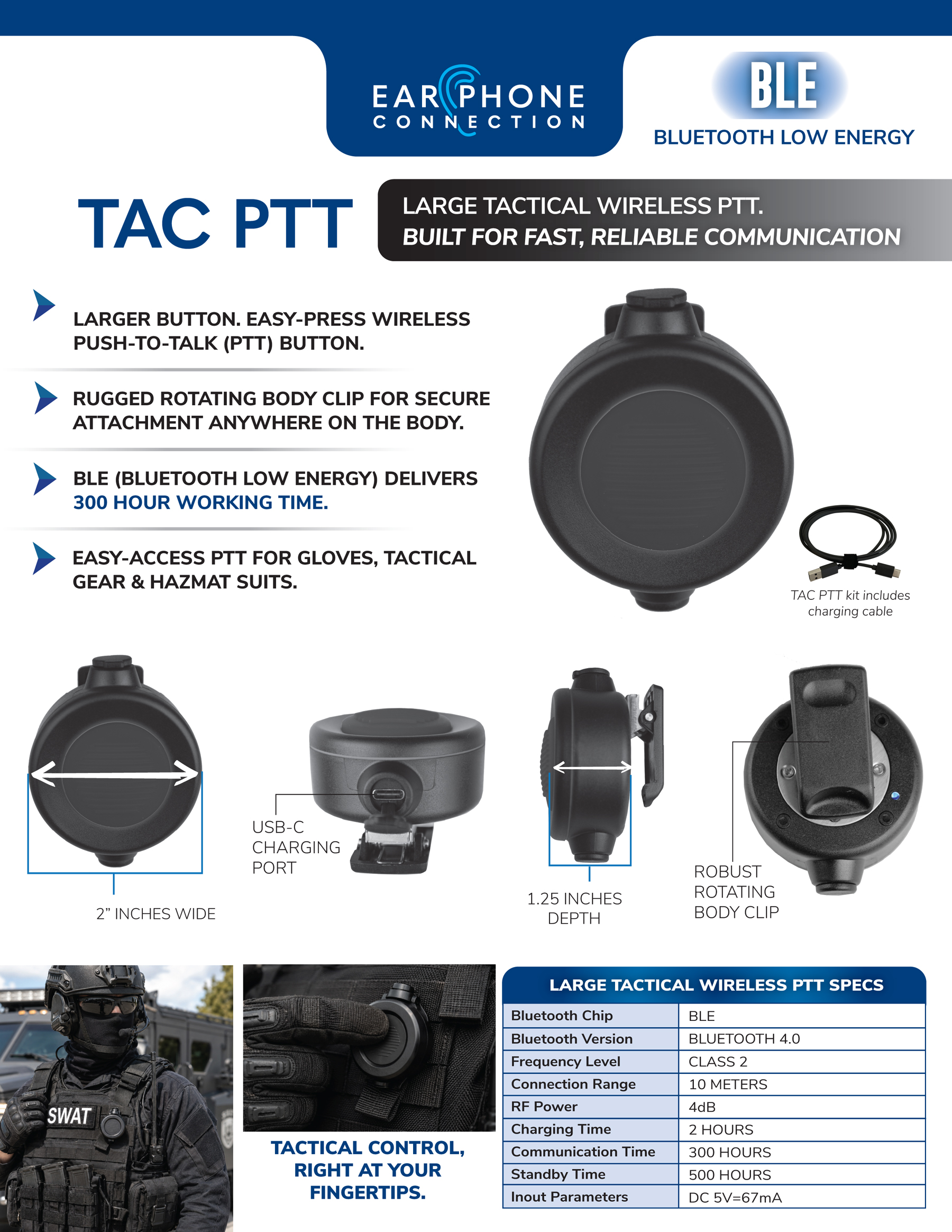 TAC PTT Large Wireless Tactical PTT Button - Image 2