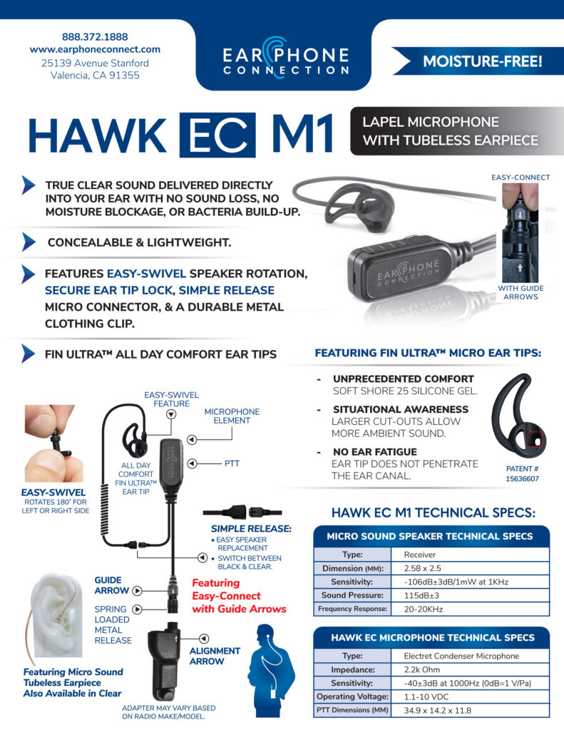 Hawk EC M1 Tubeless Lapel Microphone EarPhone Connection